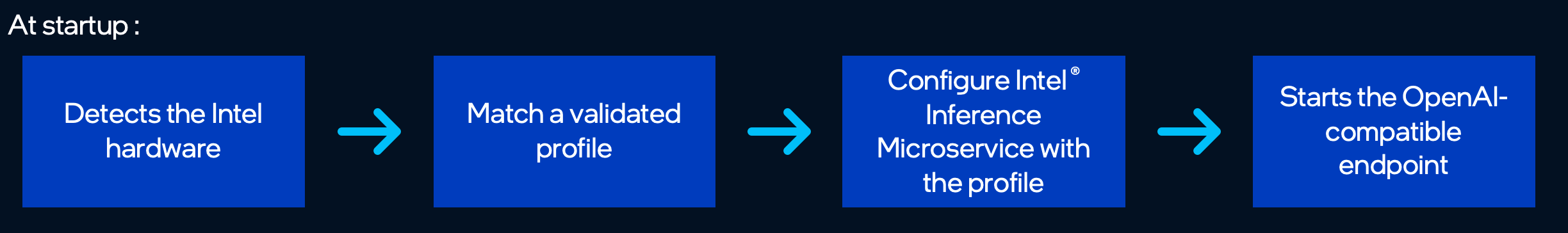 Startup flow: detect the hardware, match a built-in config, configure the engine, start the OpenAI-compatible endpoint